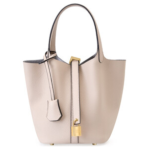 Women Genuine Leather Bucket Bag Fashion Lock Design Small Satchel Purse Handbag Ladies Daily Casual Soft Shoulder Bag