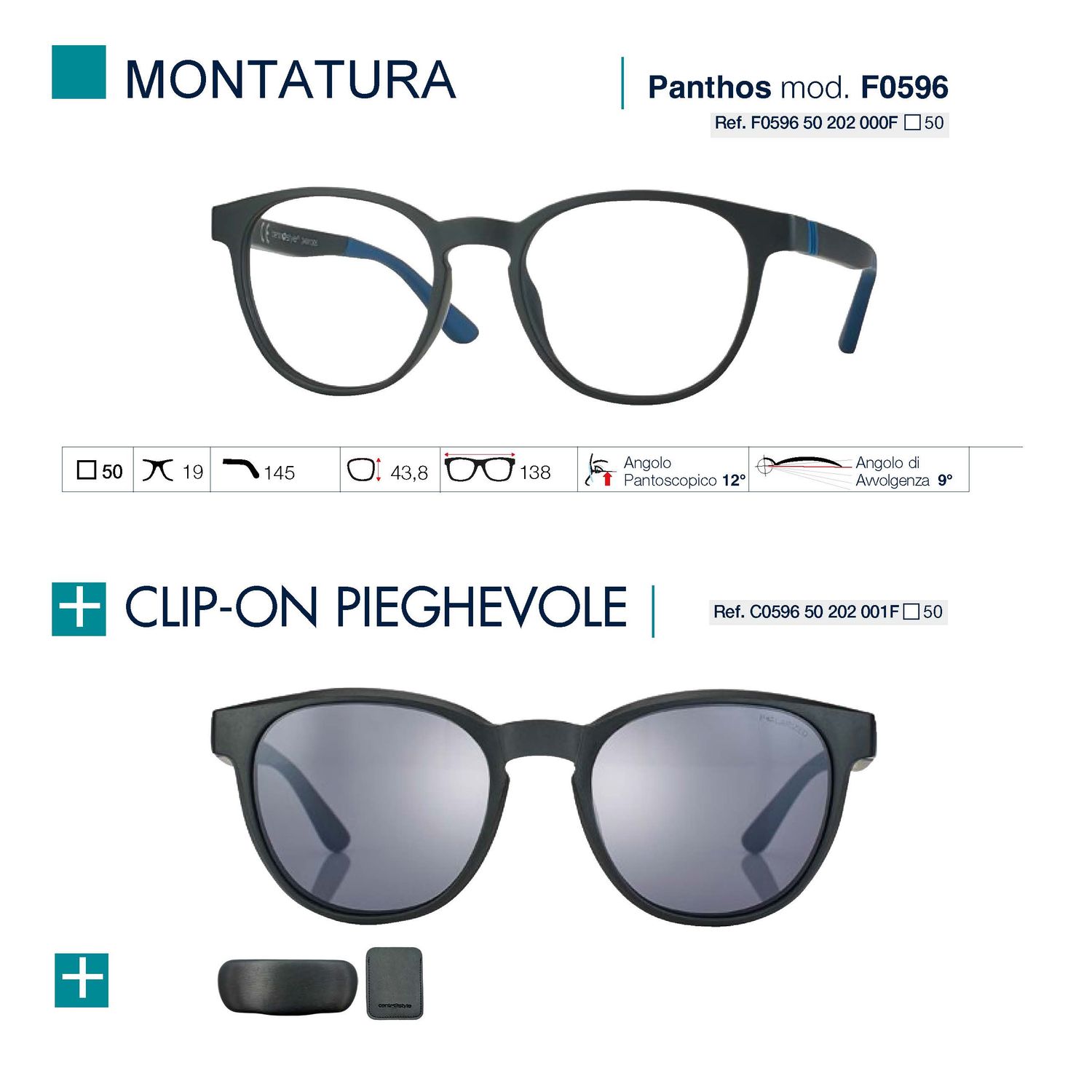 CENTROSTYLE Model F0596 prescription glasses with clip-on