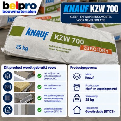 Knauf KZW 700 – Vezelversterkte lijm- en wapeningsmortel (25 kg).