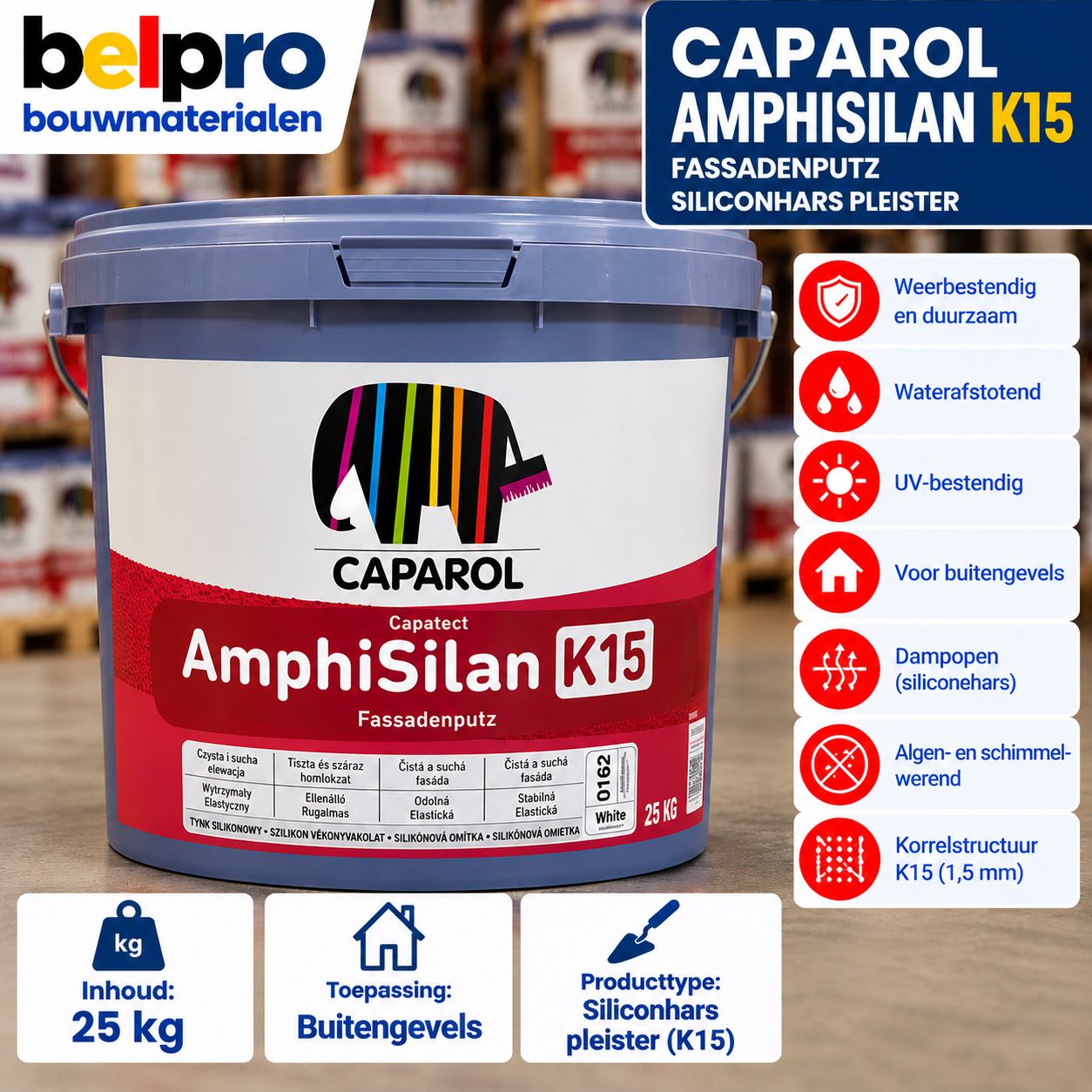 CAPAROL AMPHISILAN K15 – SILICONENHARS SIERPLEISTER (CREPI) – 1,5 MM – 25 KG