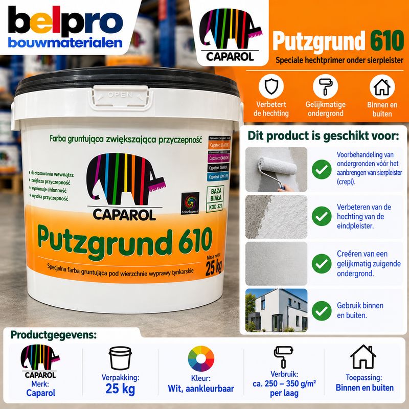 CAPAROL PUTZGRUND 610 – KWARTSHOUDENDE HECHTPRIMER – WIT – 25 KG