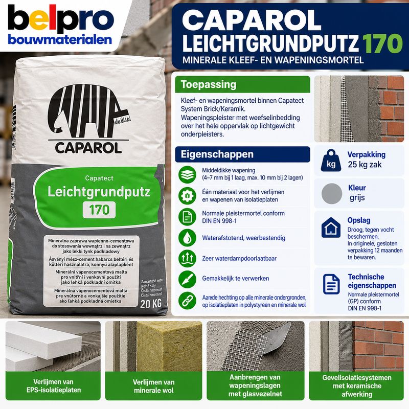 CAPAROL CAPATECT 170 – MINERALE LIJM- EN WAPENINGSMORTEL – GRIJS – 25 KG