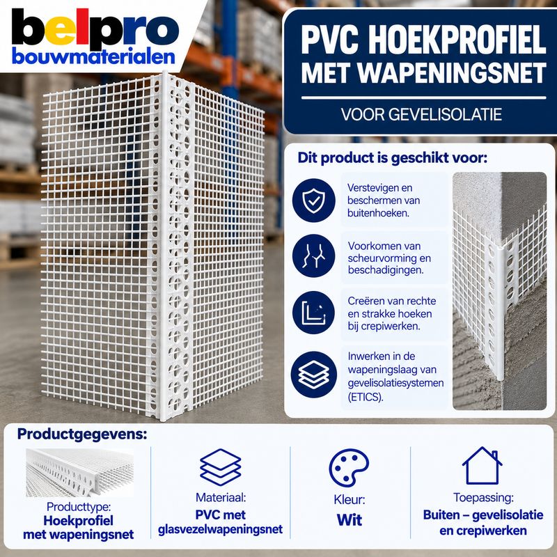 PVC HOEKPROFIEL MET WAPENINGSNET – VOOR GEVELISOLATIE