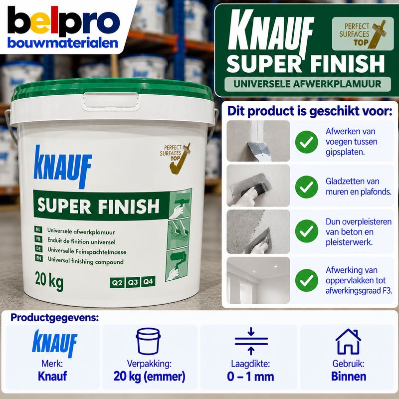 KNAUF SUPERFINISH – GEBRUIKSKLARE VUL- EN AFWERKPASTA – 20 KG
