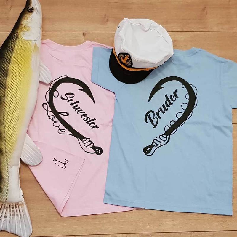"Anglerin & Angler / Schwester & Bruder" T-Shirt Partnerset (Kindergröße 90 bis XXXL)