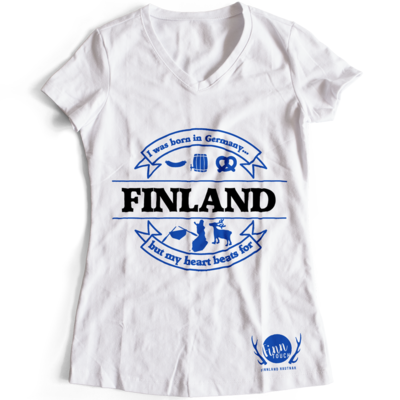Girlieshirt "I was born in Germany, but my heart beats for Finland"