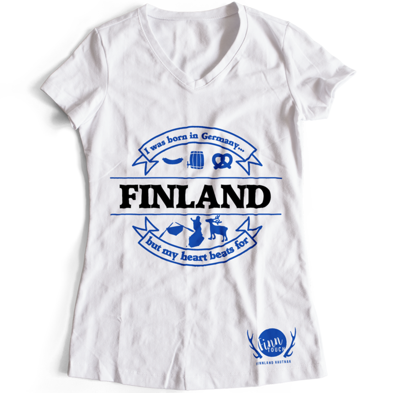 Girlieshirt "I was born in Germany, but my heart beats for Finland"