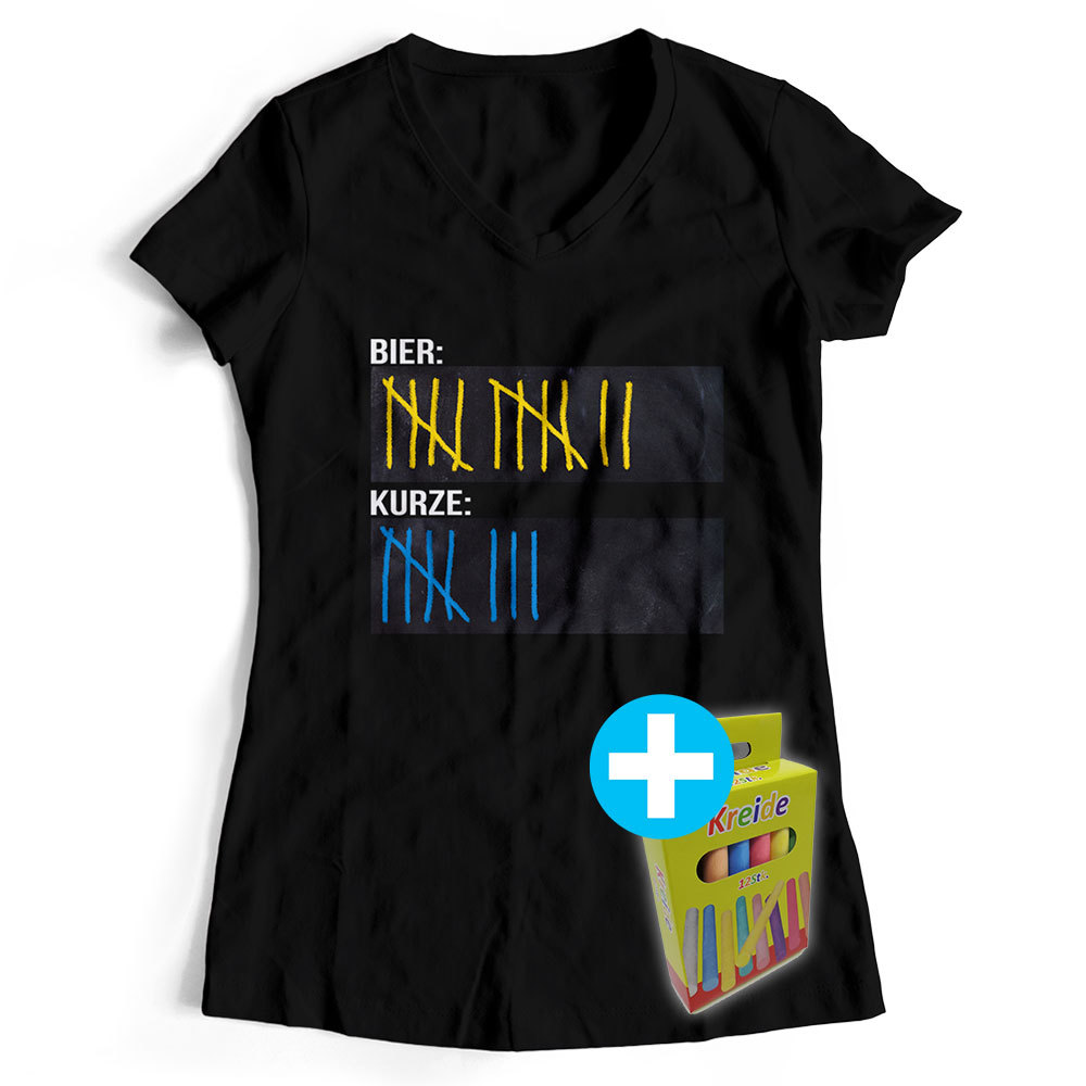 T-Shirt Strichliste Bier Kurze Schnaps Tafel Kreide Saufen (Damen Schwarz, Weiß, Navy) 92001