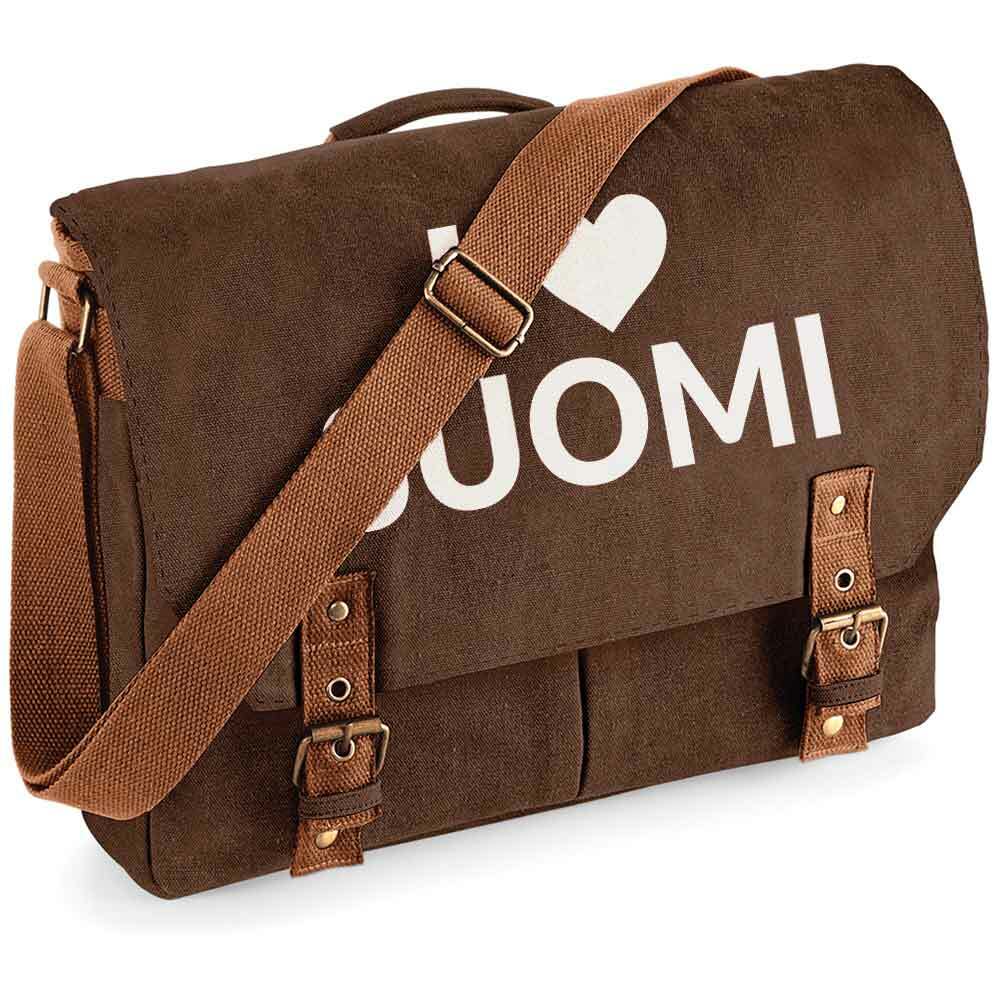 "I love Suomi" Premium Schultertasche im Vintagelook