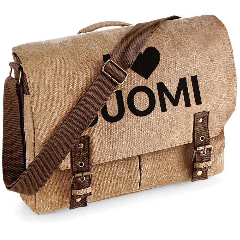 "I love Suomi" Premium Schultertasche im Vintagelook