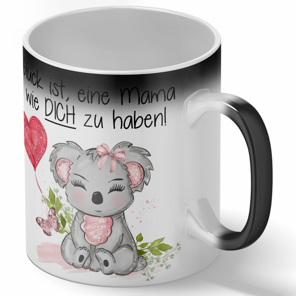 "Glück ist, eine Mama wie dich zu haben!" Geschenkset mit Tasse & Kunstleder Untersetzer (Geschenk zum Muttertag)