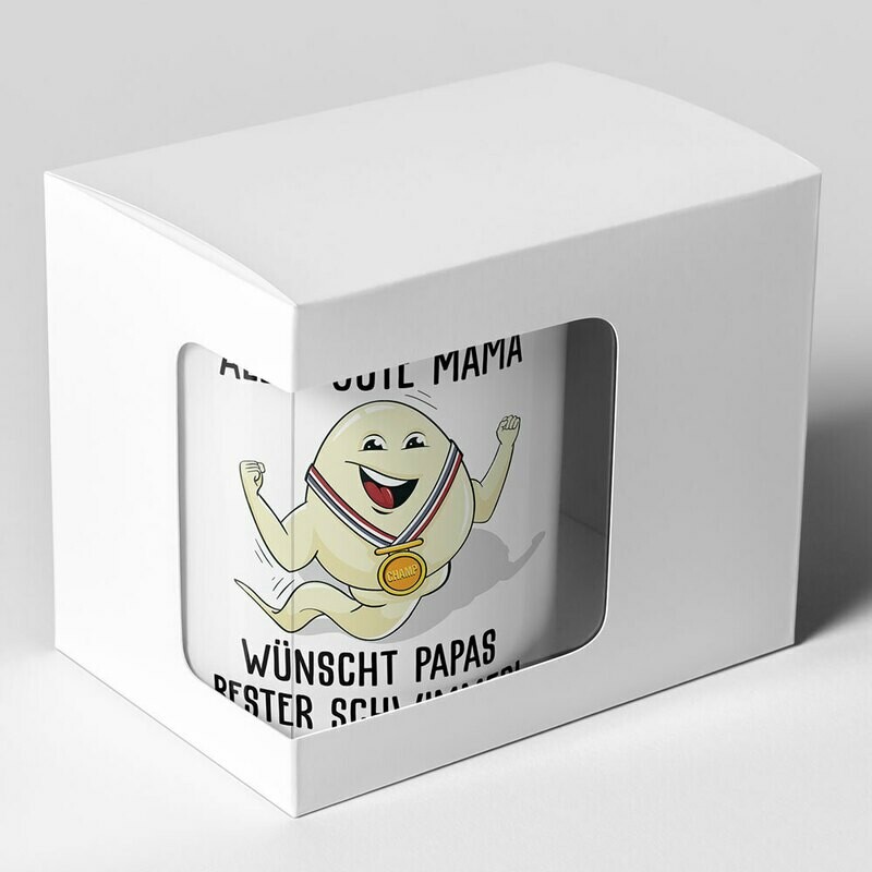 "Alles Gute Mama wünscht Papas bester Schwimmer" Spermium Tasse (Variante: Blauer Henkel)
