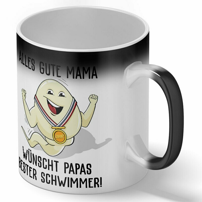 "Alles Gute Mama wünscht Papas bester Schwimmer" Spermium Tasse (Variante: Zaubertasse mit Farbwechseleffekt)