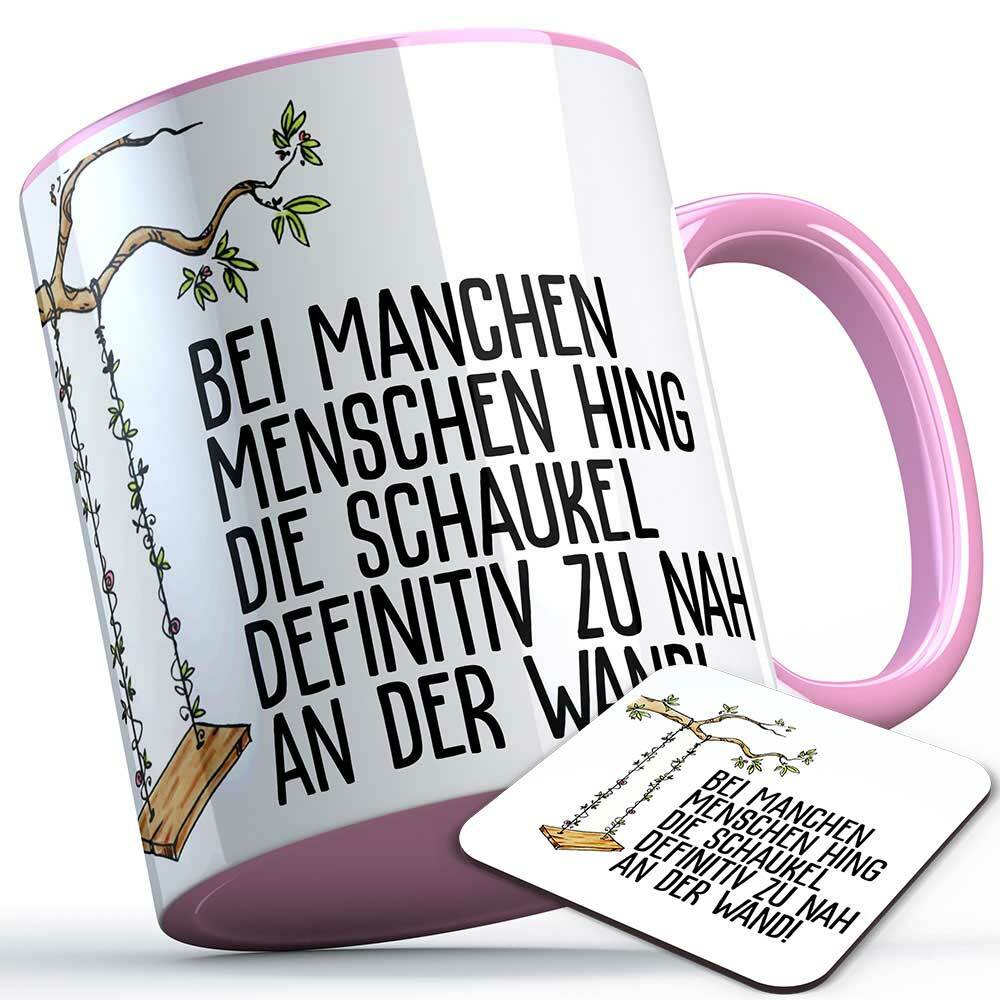 "Bei manchen Menschen hing die Schaukel definitiv zu nah an der Wand" Tasse inkl. passendem Untersetzer lustige Sprüchetasse (5 Varianten)