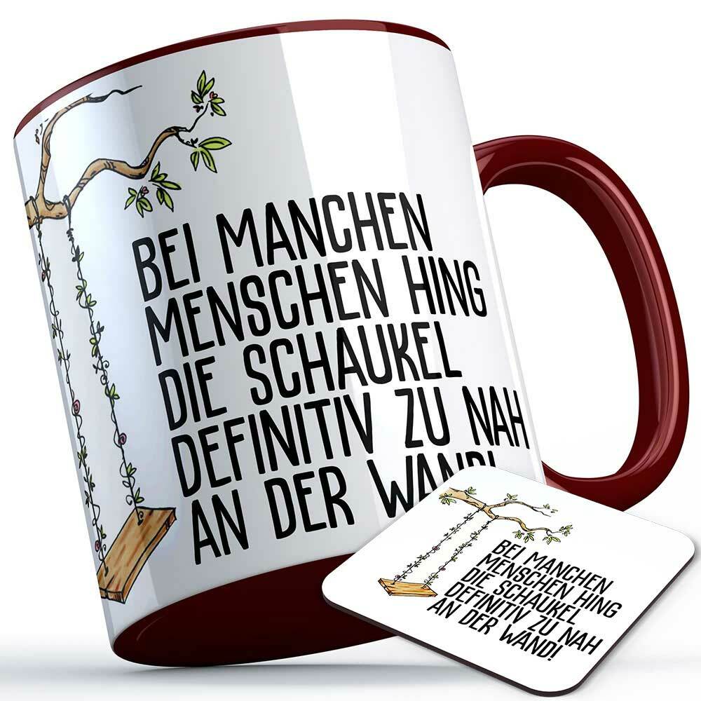 "Bei manchen Menschen hing die Schaukel definitiv zu nah an der Wand" Tasse inkl. passendem Untersetzer lustige Sprüchetasse (5 Varianten)