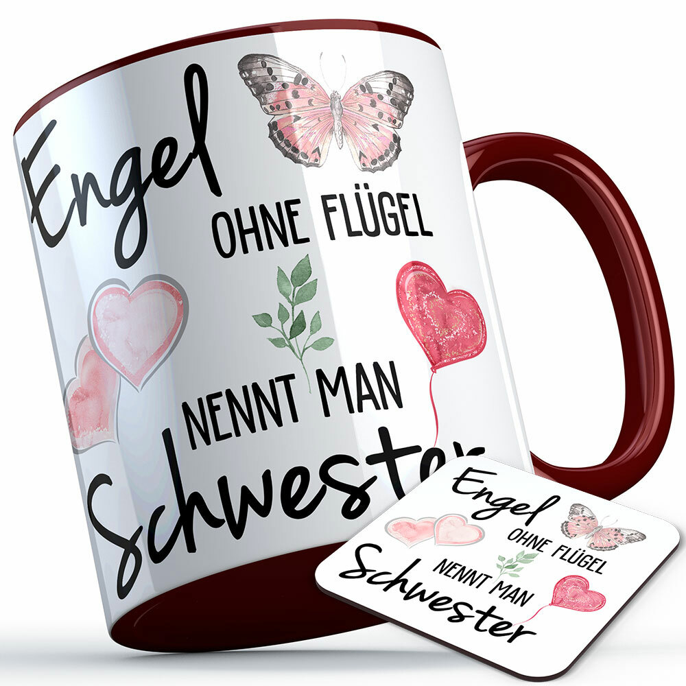 "Engel ohne Flügel nennt man Schwester" Tasse inkl. passendem Untersetzer (5 Varianten)