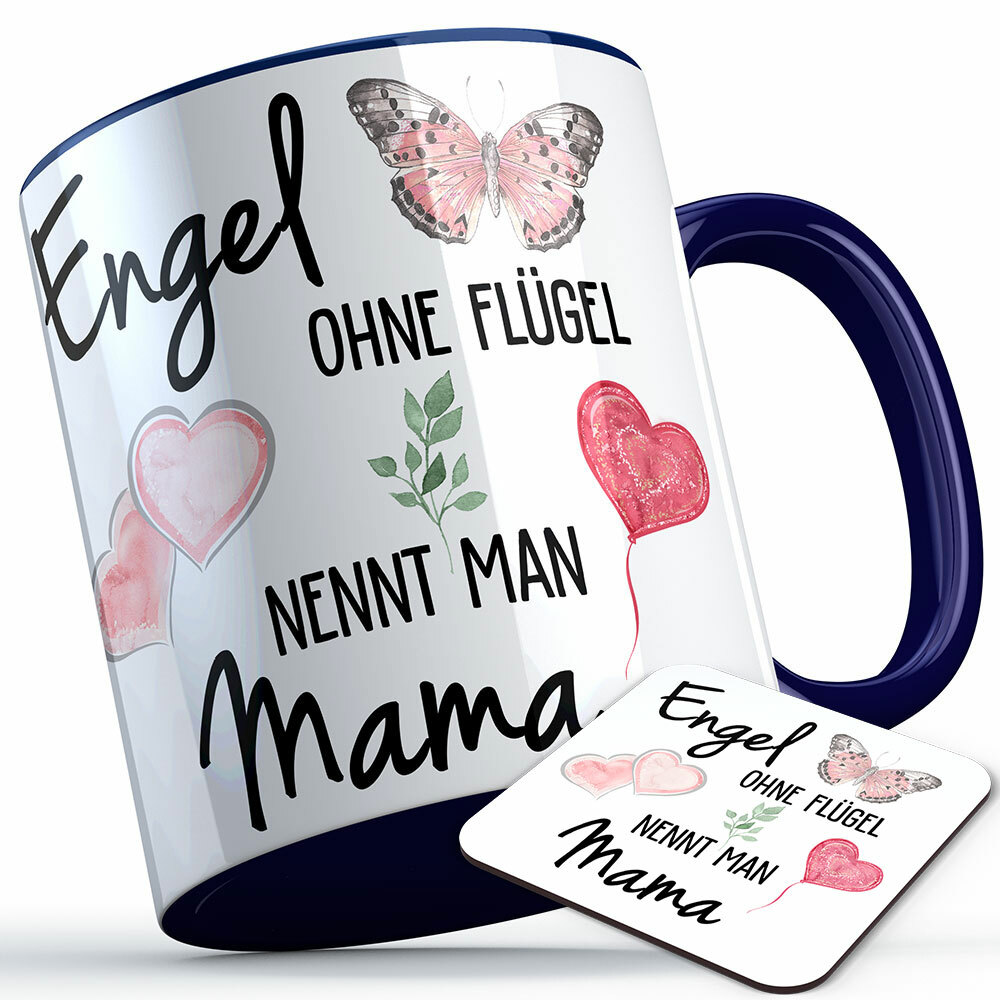"Engel ohne Flügel nennt man Mama" Tasse inkl. passendem Untersetzer (5 Varianten)