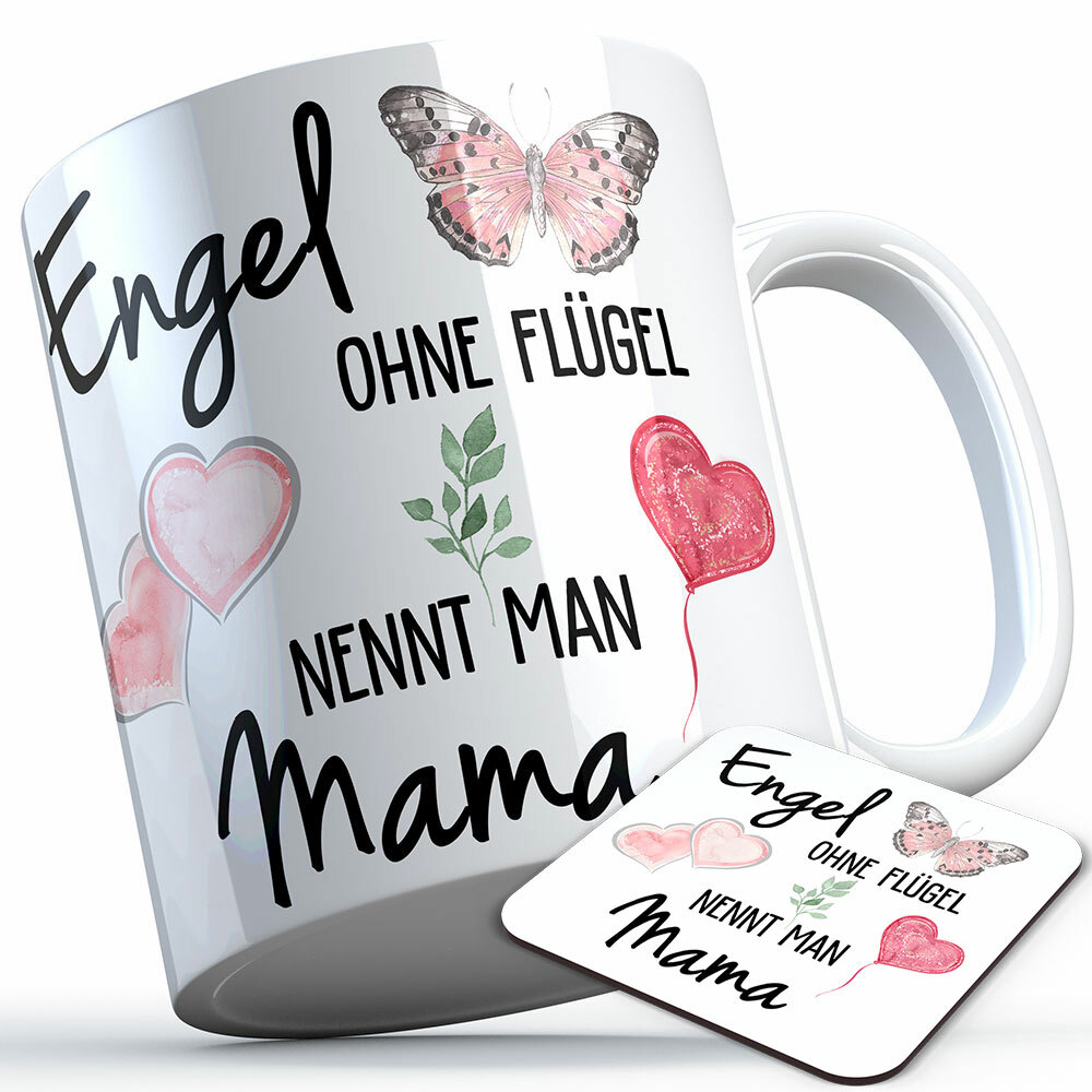 "Engel ohne Flügel nennt man Mama" Tasse inkl. passendem Untersetzer (5 Varianten)