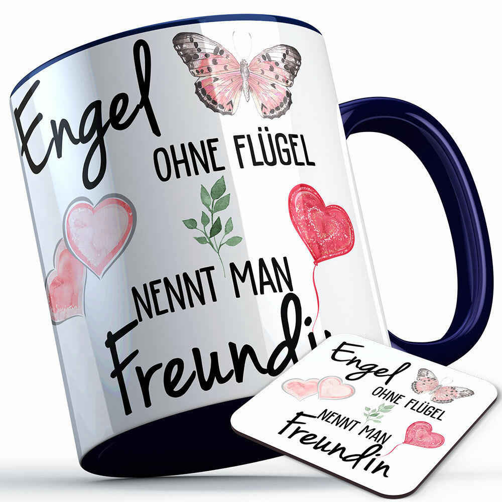 "Engel ohne Flügel nennt man Freundin" Tasse inkl. passendem Untersetzer (5 Varianten) 92202