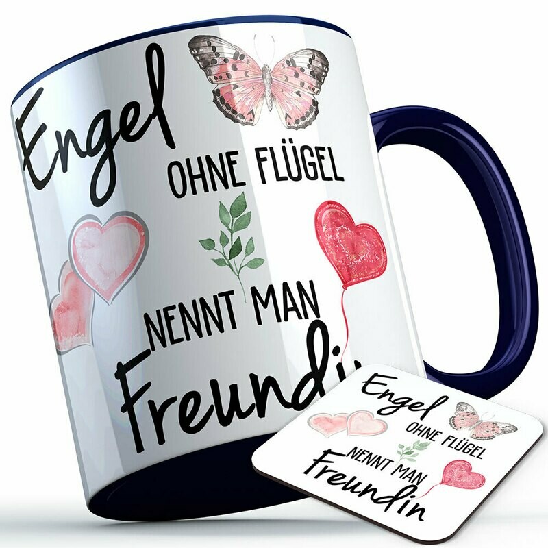 "Engel ohne Flügel nennt man Freundin" Tasse inkl. passendem Untersetzer (5 Varianten)