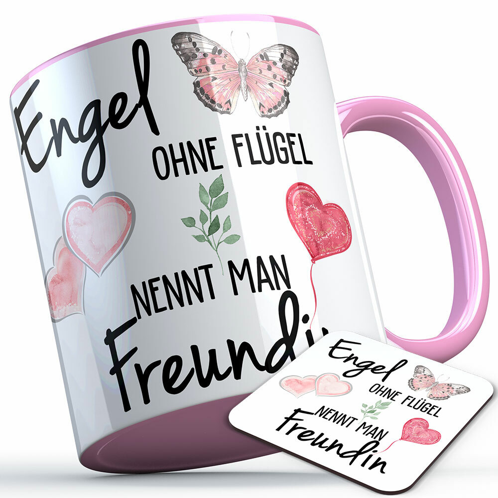 "Engel ohne Flügel nennt man Freundin" Tasse inkl. passendem Untersetzer (5 Varianten)