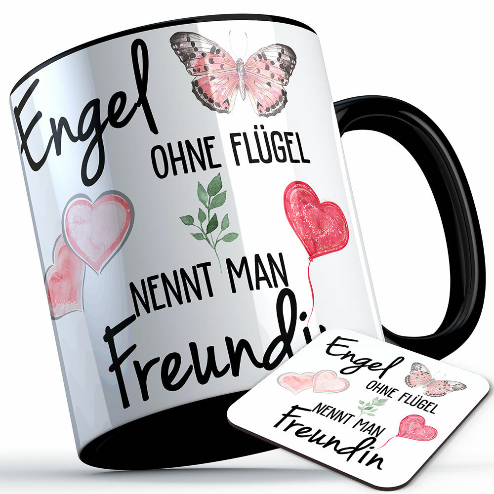 "Engel ohne Flügel nennt man Freundin" Tasse inkl. passendem Untersetzer (5 Varianten)