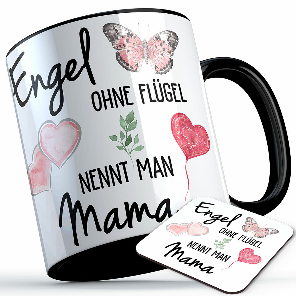 "Engel ohne Flügel nennt man Mama" Tasse inkl. passendem Untersetzer (5 Varianten)