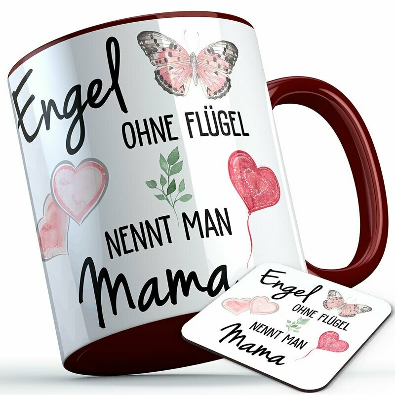 "Engel ohne Flügel nennt man Mama" Tasse inkl. passendem Untersetzer (5 Varianten)