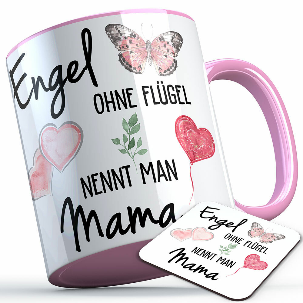 "Engel ohne Flügel nennt man Mama" Tasse inkl. passendem Untersetzer (5 Varianten)