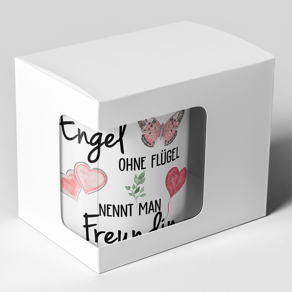 "Engel ohne Flügel nennt man Freundin" Tasse inkl. passendem Untersetzer (5 Varianten)