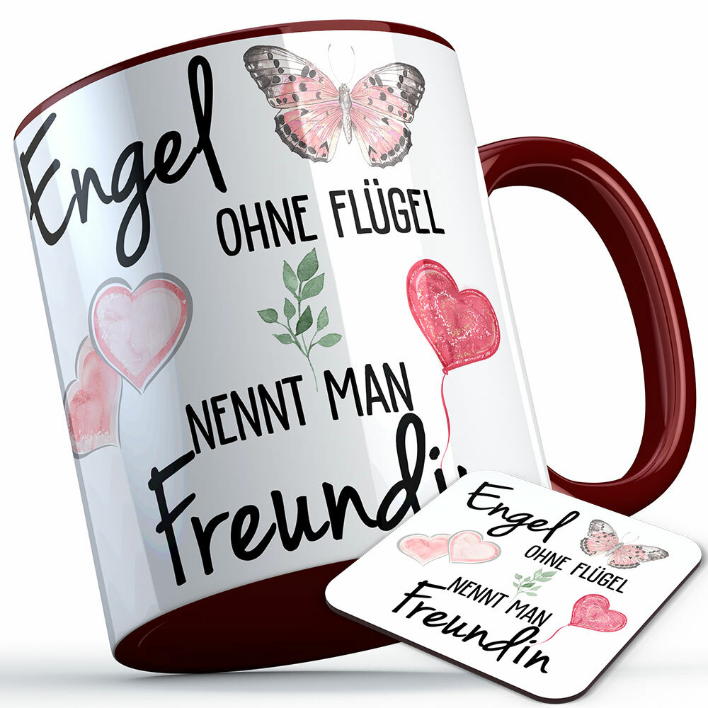 "Engel ohne Flügel nennt man Freundin" Tasse inkl. passendem Untersetzer (5 Varianten)