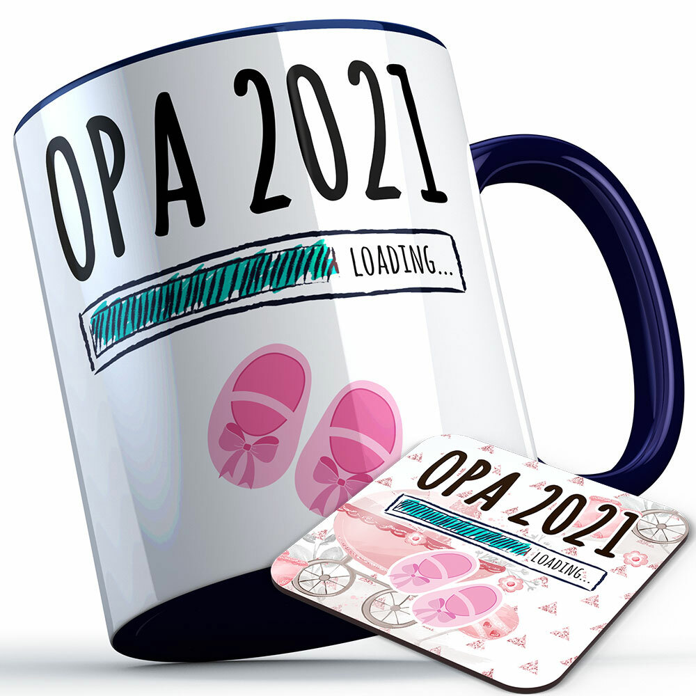 "Opa 2021 loading... (Mädchen)" Tasse inkl. passendem Untersetzer (5 Varianten)