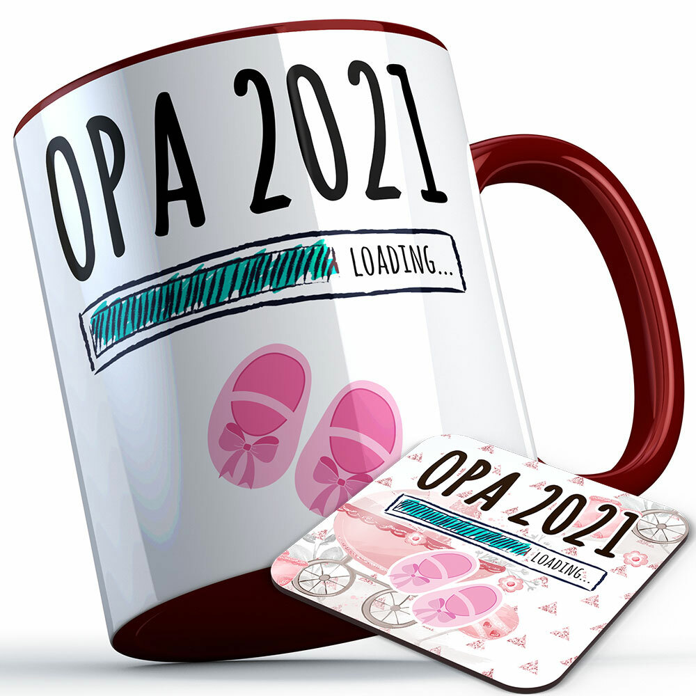 "Opa 2021 loading... (Mädchen)" Tasse inkl. passendem Untersetzer (5 Varianten)