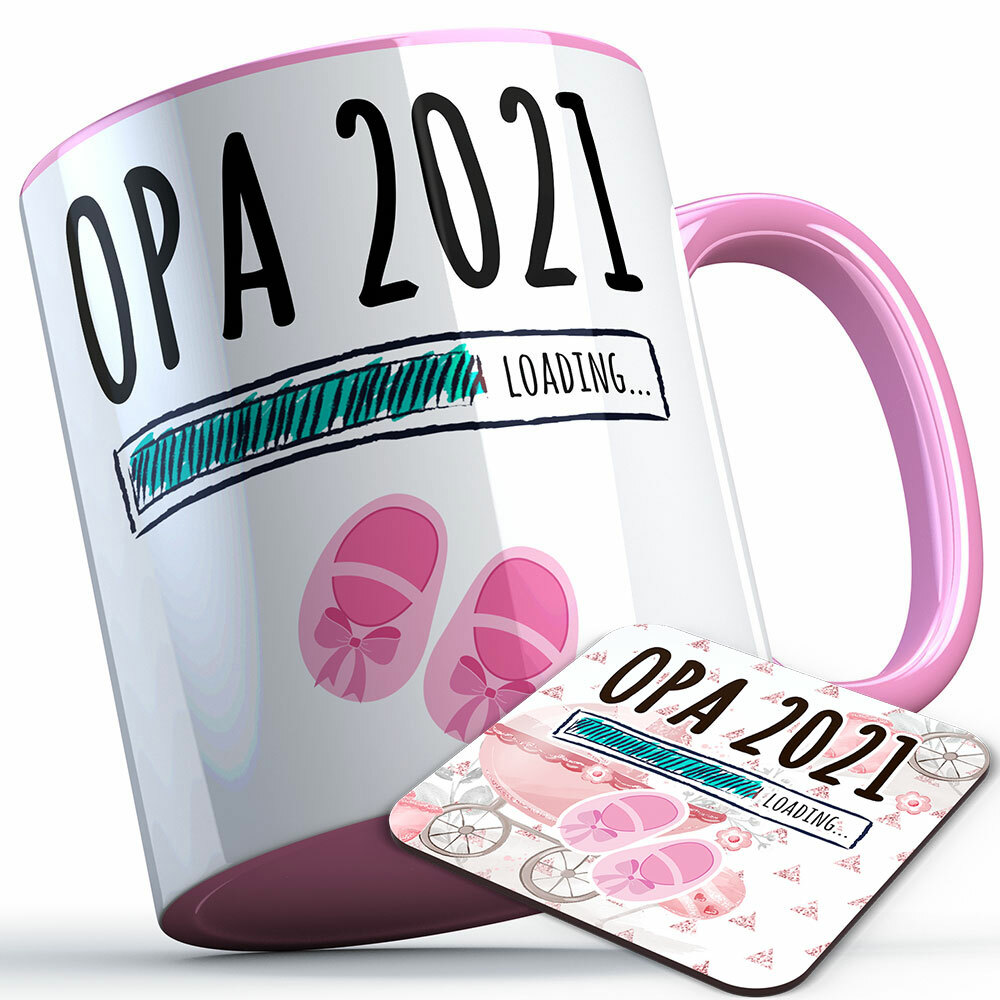 "Opa 2021 loading... (Mädchen)" Tasse inkl. passendem Untersetzer (5 Varianten)