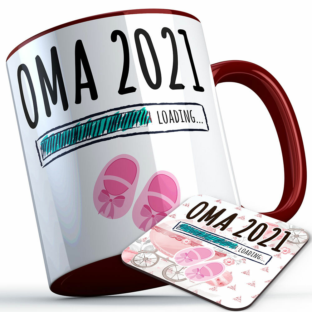 "Oma 2021 loading... (Mädchen)" Tasse inkl. passendem Untersetzer (5 Varianten)
