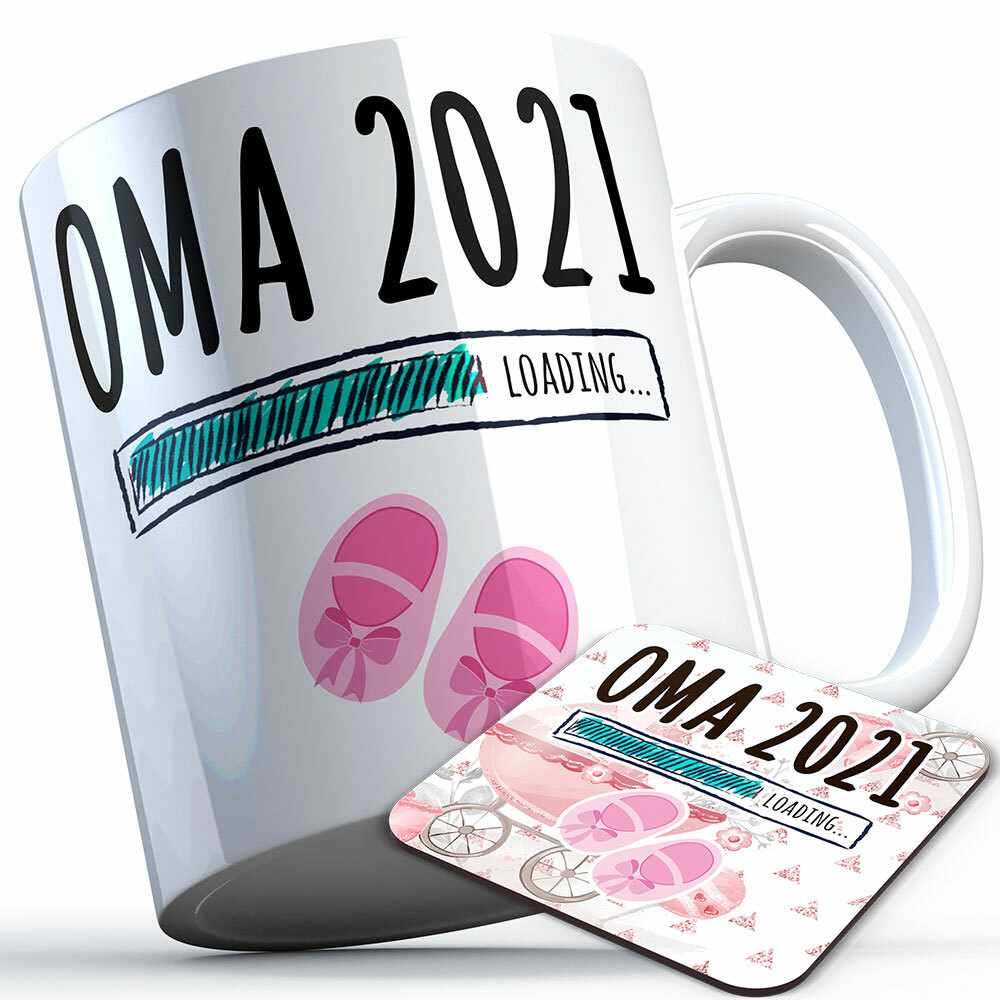 "Oma 2021 loading... (Mädchen)" Tasse inkl. passendem Untersetzer (5 Varianten)