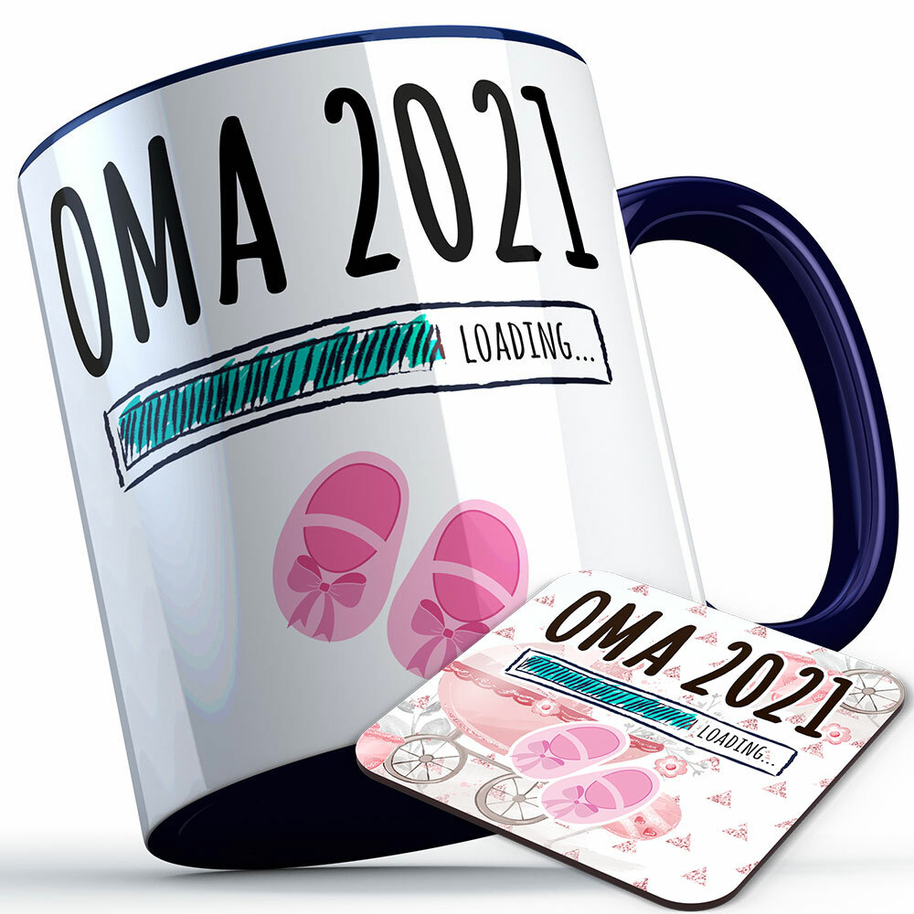 "Oma 2021 loading... (Mädchen)" Tasse inkl. passendem Untersetzer (5 Varianten)