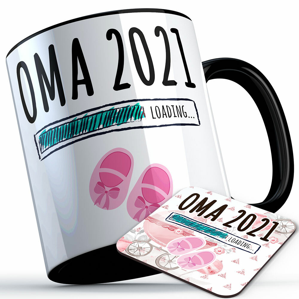 "Oma 2021 loading... (Mädchen)" Tasse inkl. passendem Untersetzer (5 Varianten)