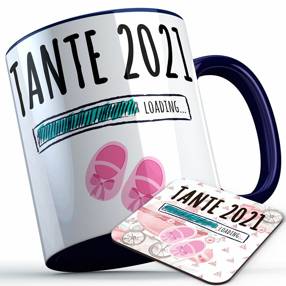 "Tante 2021 loading... (Mädchen)" Tasse inkl. passendem Untersetzer (5 Varianten)