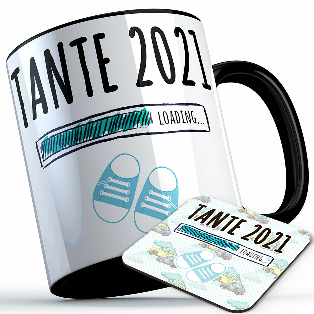 "Tante 2021 loading... (Junge)" Tasse inkl. passendem Untersetzer (4 Varianten)