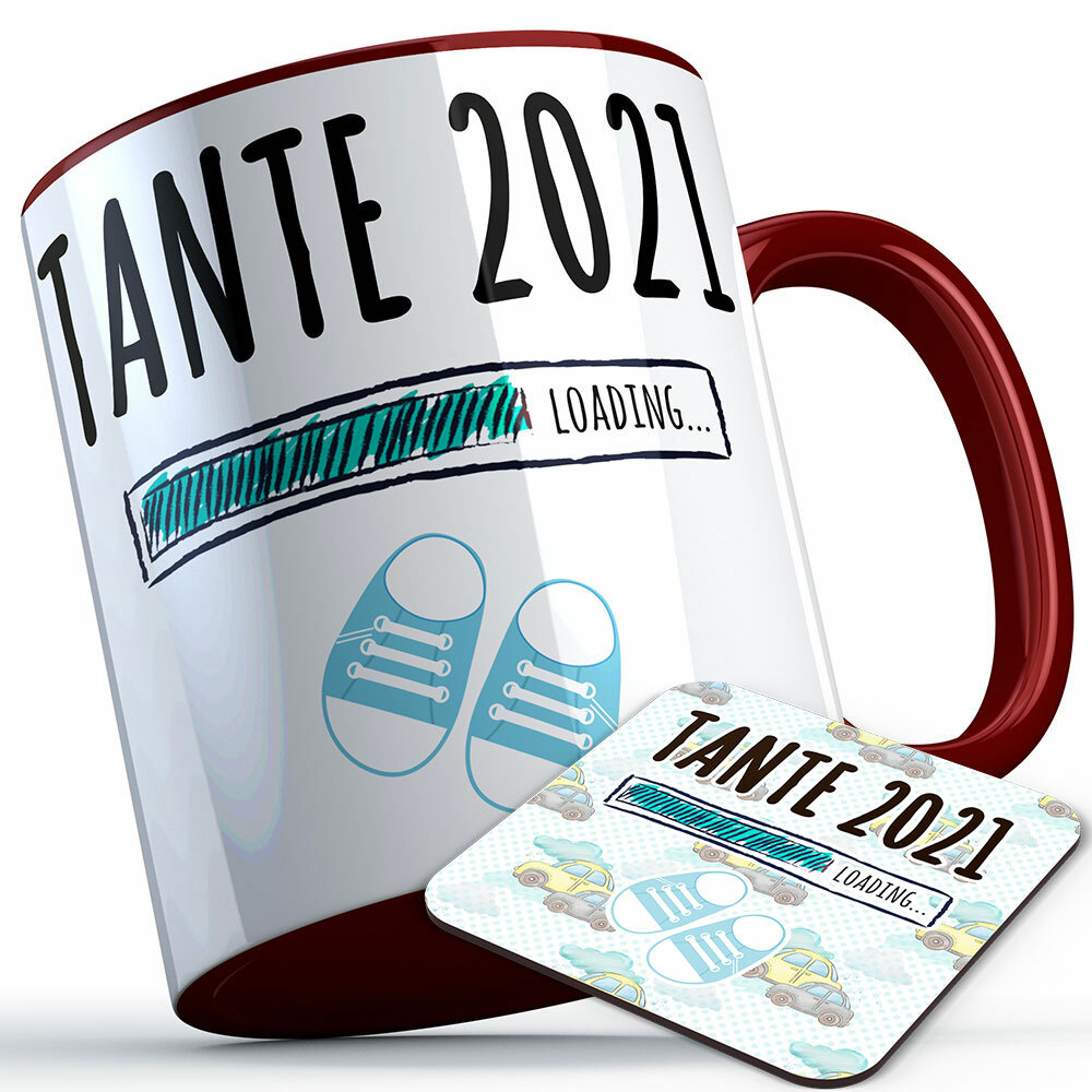 "Tante 2021 loading... (Junge)" Tasse inkl. passendem Untersetzer (4 Varianten)