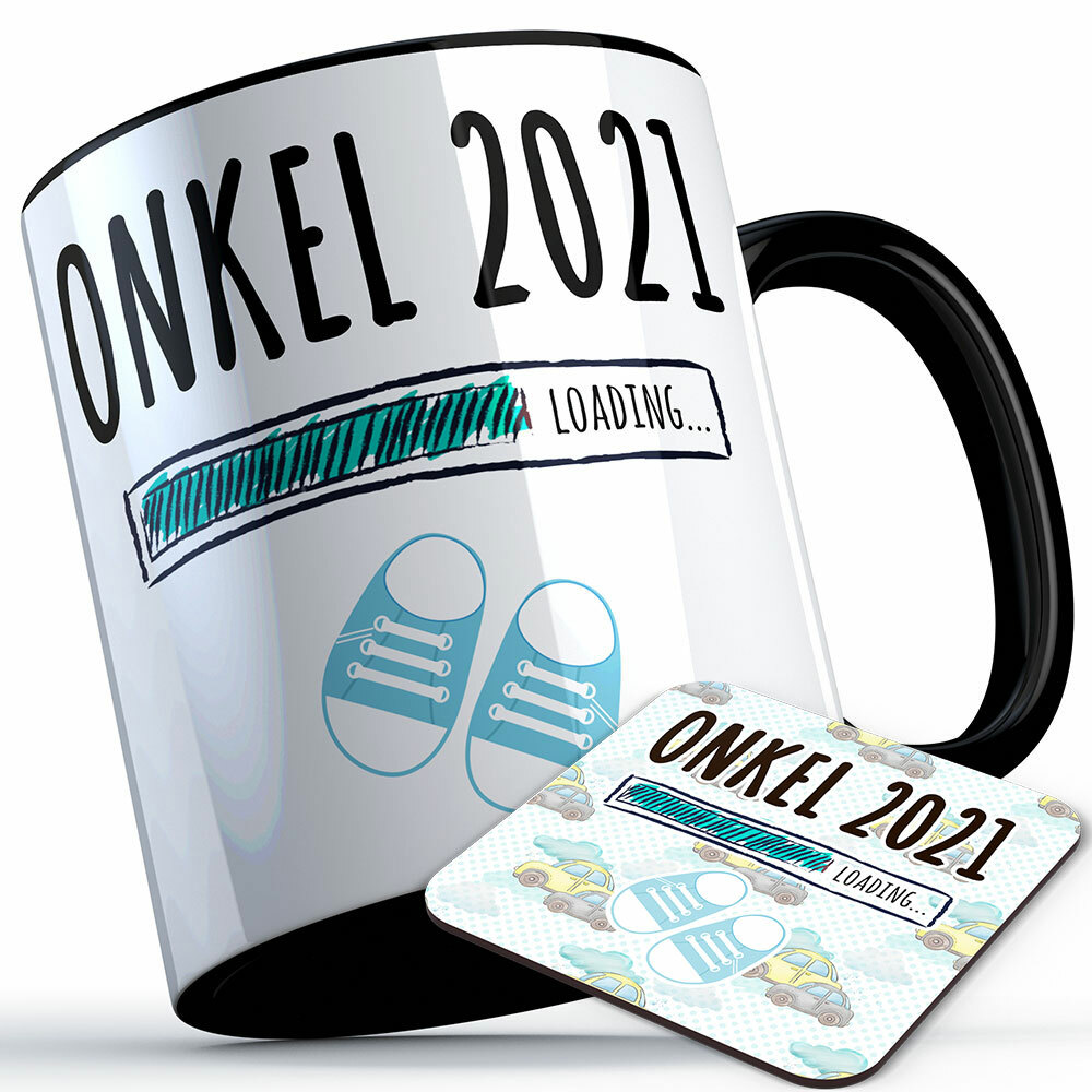 "Onkel 2021 loading... (Junge)" Tasse inkl. passendem Untersetzer (4 Varianten)