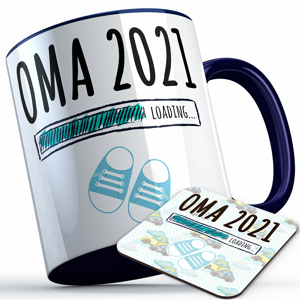 "Oma 2021 loading... (Junge)" Tasse inkl. passendem Untersetzer (4 Varianten)