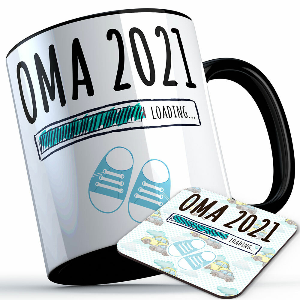 "Oma 2021 loading... (Junge)" Tasse inkl. passendem Untersetzer (4 Varianten)