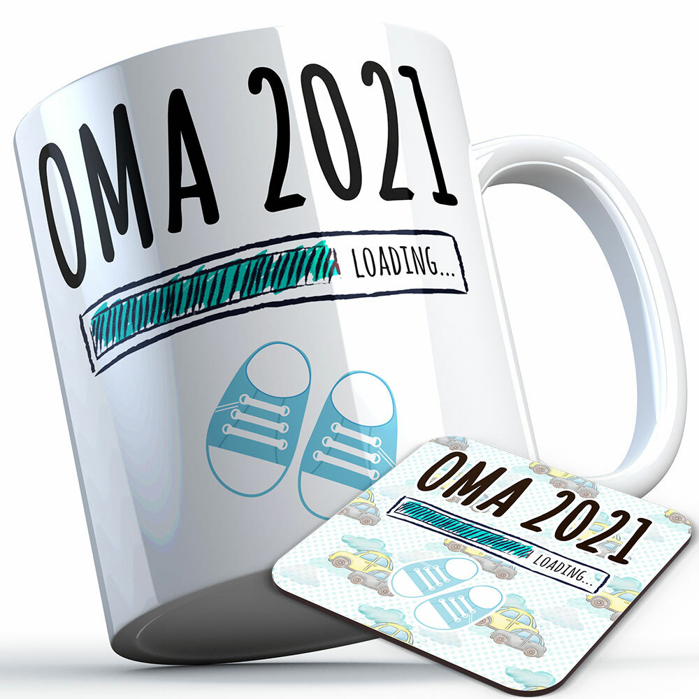 "Oma 2021 loading... (Junge)" Tasse inkl. passendem Untersetzer (4 Varianten)