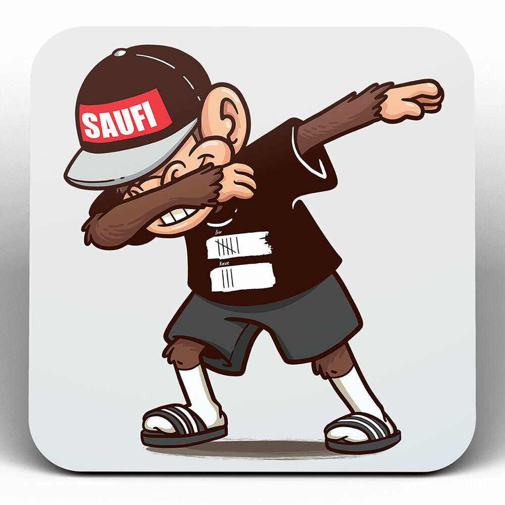 "Saufi Affe" Bieruntersetzer aus Hartfaser (Motiv: Dab Dance)