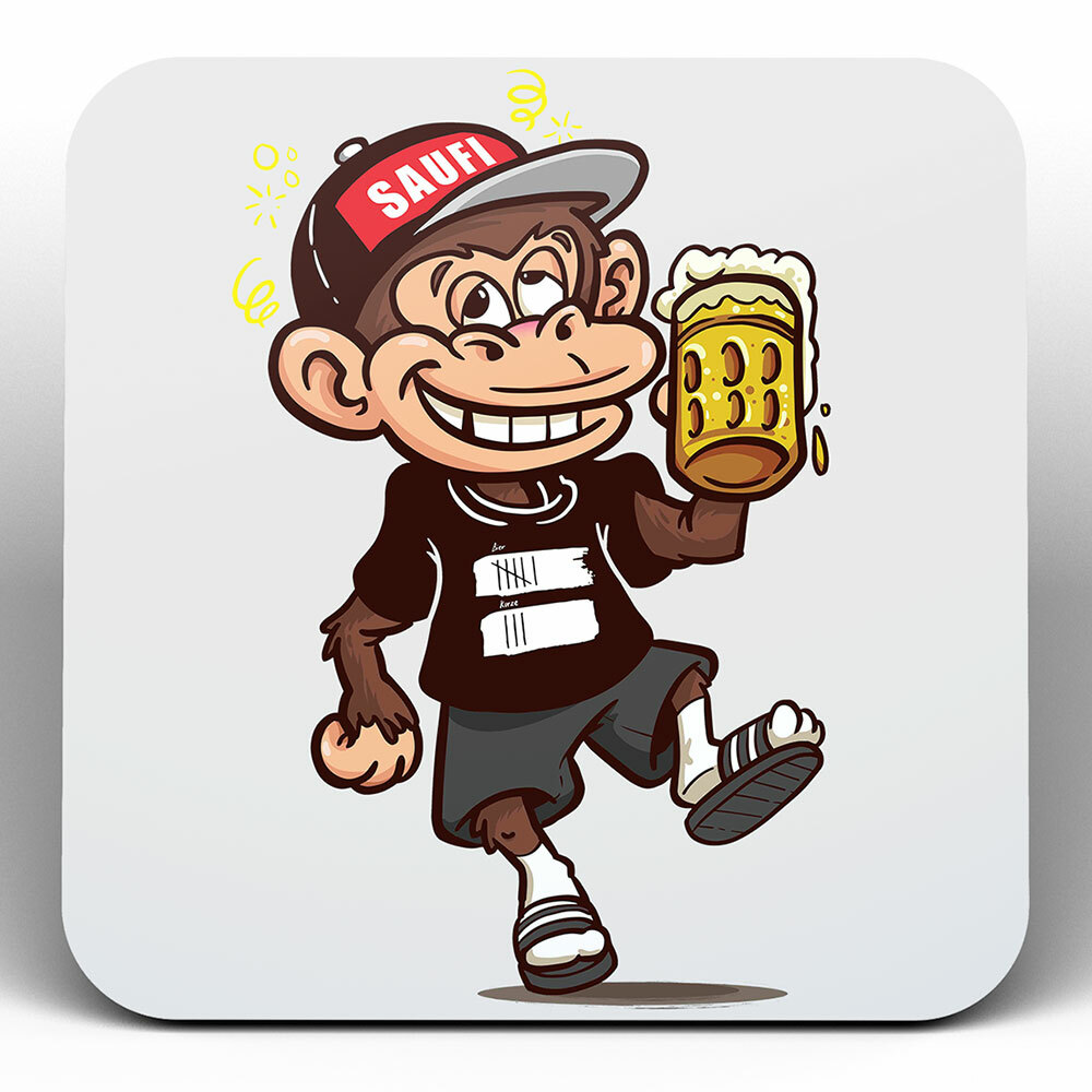"Saufi Affe" Bieruntersetzer aus Hartfaser (Motiv: Besoffen)