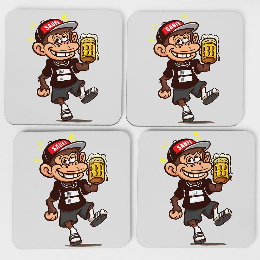 "Saufi Affe" Bieruntersetzer aus Hartfaser (Motiv: Besoffen)