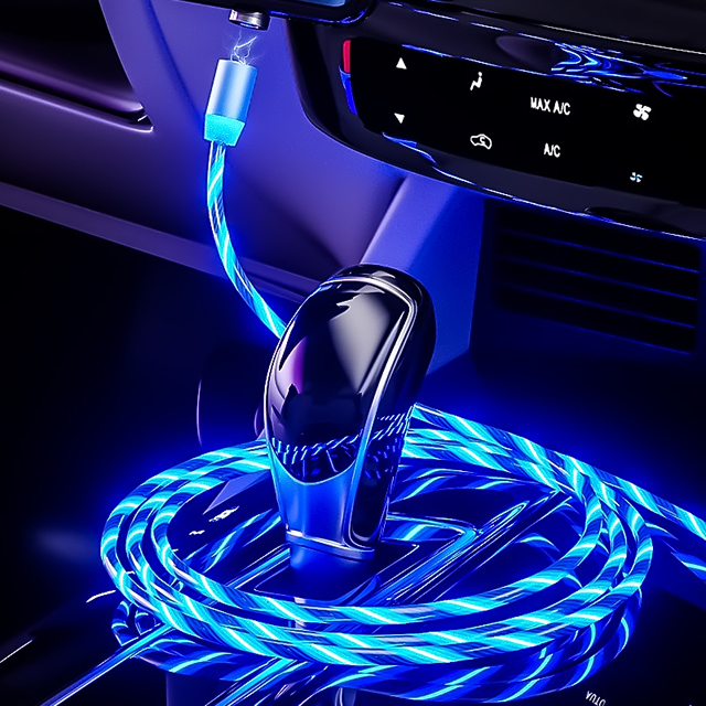 Beleuchtetes 3 in 1 LED USB Ladekabel mit Magnetanschluss und Lauflichtfunktion, kompatibel mit Lightning-, Micro-USB sowie Type-C Anschluss (erhältlich in verschiedenen Farben) 92268