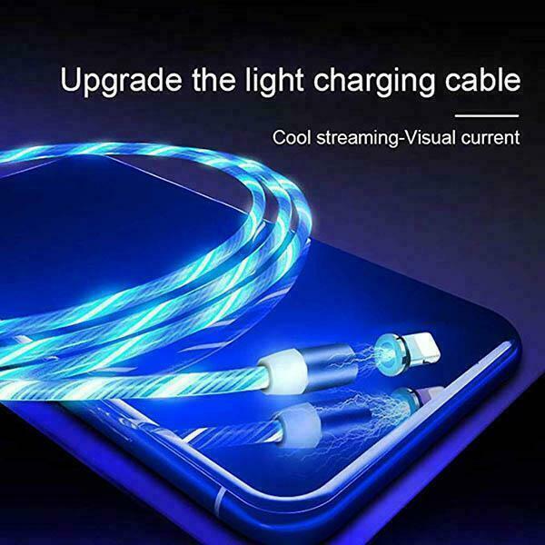 Beleuchtetes 3 in 1 LED USB Ladekabel mit Magnetanschluss und Lauflichtfunktion, kompatibel mit Lightning-, Micro-USB sowie Type-C Anschluss (erhältlich in verschiedenen Farben)